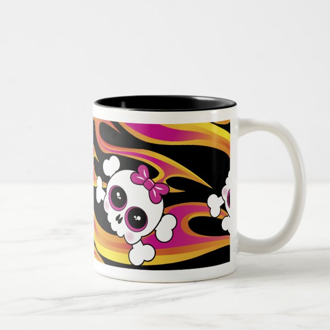 Caneca De Café Em Dois Tons Crânios de Flaming Bonitos (Direita)