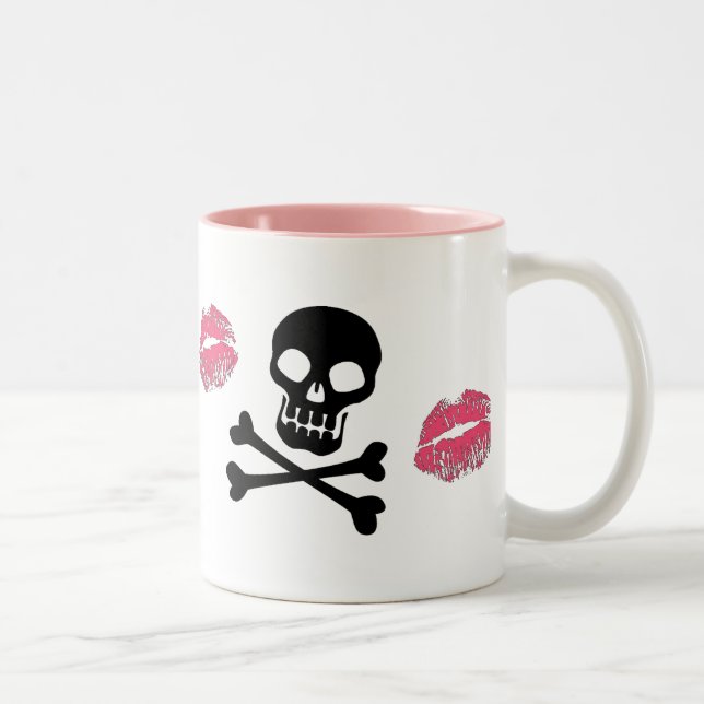 Caneca De Café Em Dois Tons Crânios e beijos do rosa (Direita)