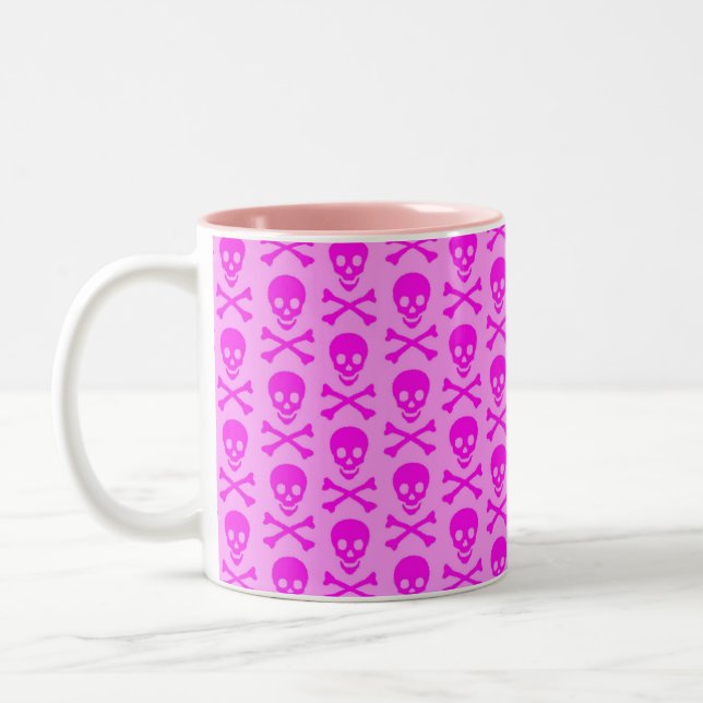 Caneca De Café Em Dois Tons Crânios Rosa (Esquerda)