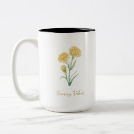 Caneca De Café Em Dois Tons Cravo Amarelo Aquarela Botânica Nome Personalizado