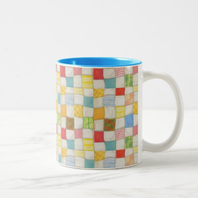 Caneca De Café Em Dois Tons CRAZY QUILT Blue Mug de dois tons (Direita)