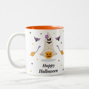 Caneca De Café Em Dois Tons Cream Orange Purple Modern Cute Ghost Halloween