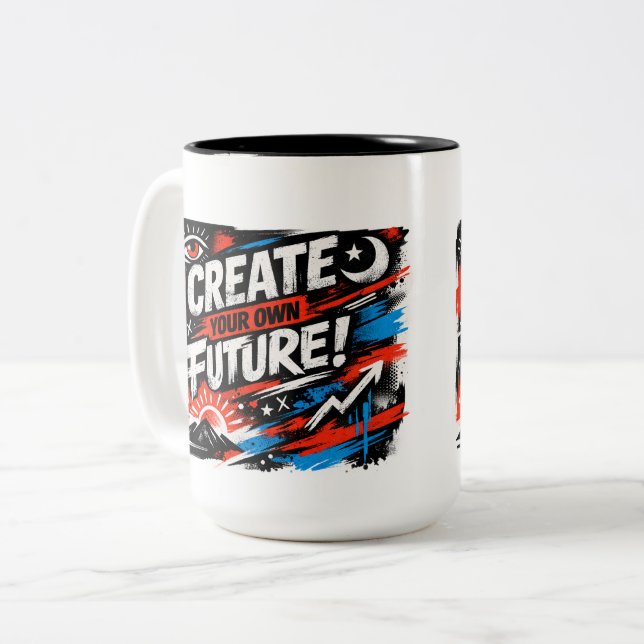 Caneca De Café Em Dois Tons Create Your Future Motivational Mug Dream Big Now (Frente Esquerda)