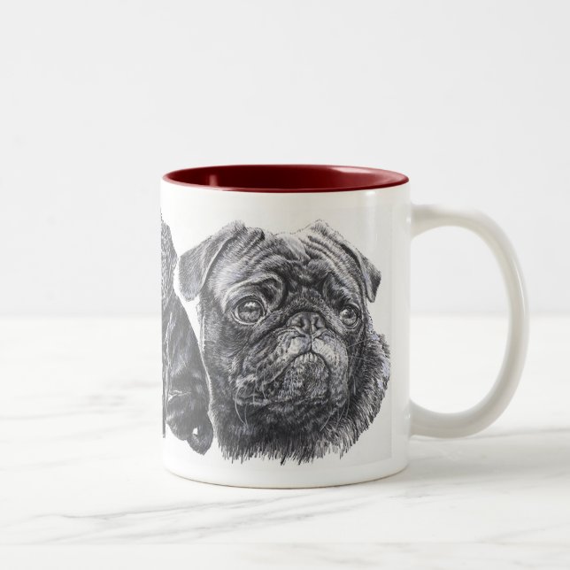 Caneca De Café Em Dois Tons Crescendo Pug Preto (Direita)