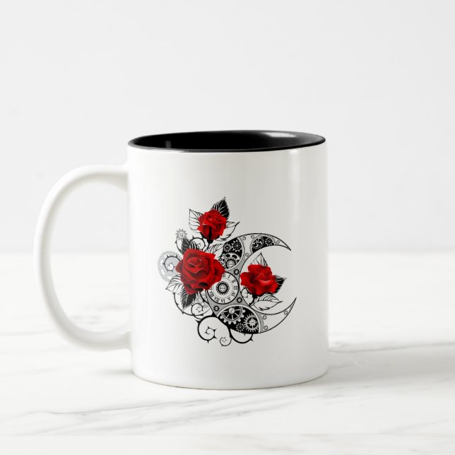 Caneca De Café Em Dois Tons Crescente Mecânico com Rosas vermelhas (Esquerda)