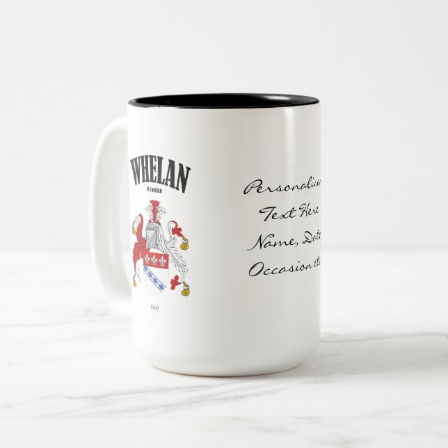 Caneca De Café Em Dois Tons Crest, Tradução e Significado da Família Whelan (Frente Esquerda)