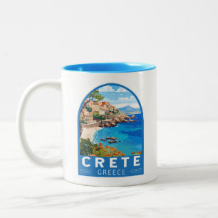 Caneca De Café Em Dois Tons Creta Grécia Art Vintage