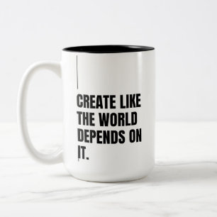 Caneca De Café Em Dois Tons Criadores de Arte Minimalista com Tipografia Preta