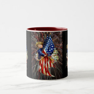 Caneca De Café Em Dois Tons Criança e fogos-de-artifício patrióticos do