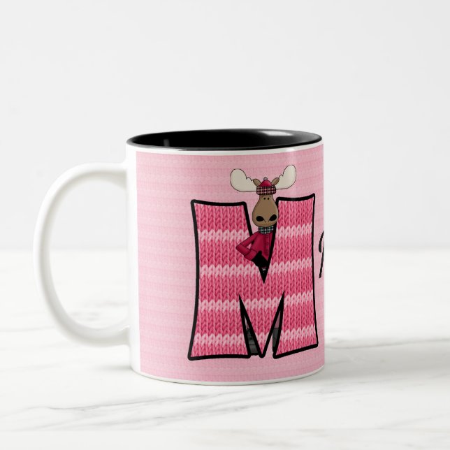 Caneca De Café Em Dois Tons Crianças Moose Rosa Monograma - Letra M e Nome (Esquerda)