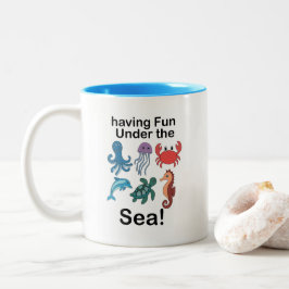 Caneca De Café Em Dois Tons Criaturas Marinhas se Divertindo no Fundo do Mar A