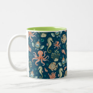 Caneca De Café Em Dois Tons Criaturas subaquáticas em azul