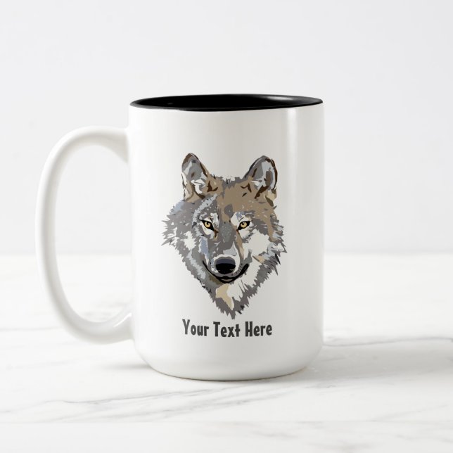 Caneca De Café Em Dois Tons Crie seu próprio lobo Cinza  (Esquerda)