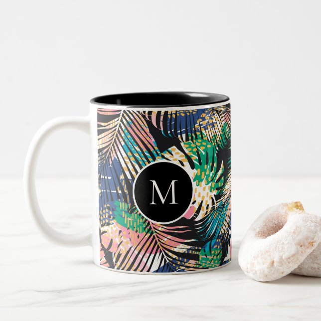 Caneca De Café Em Dois Tons Crie seu próprio monograma de Impressão tropical (Com Donut)