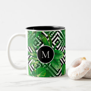 Caneca De Café Em Dois Tons Crie seu próprio Monograma de Padrão Tropical