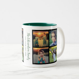 Caneca De Café Em Dois Tons Crie seu próprio nome de família de colagem de fot