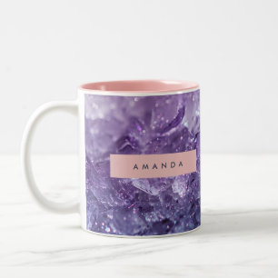 Caneca De Café Em Dois Tons Cristal de Ametista Personalizado e Brilho de Lava