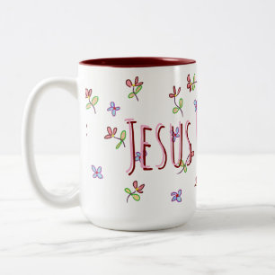 Caneca De Café Em Dois Tons Cristianismo Jesus Me Ama Feminino Floral 