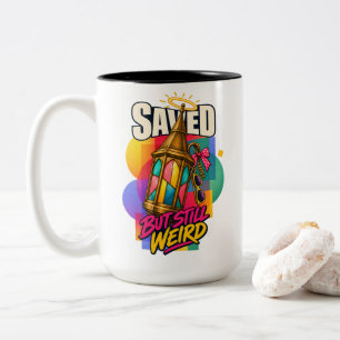 Caneca De Café Em Dois Tons Cristianismo Salvo Mas Ainda Estranho Humor Fãs da