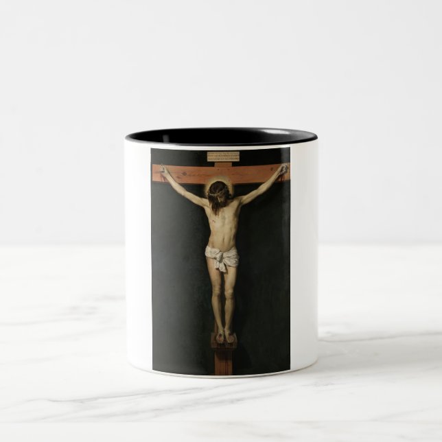 Caneca De Café Em Dois Tons Cristo Crucificado na Cruz (Fé) (Velazquez) (Centro)