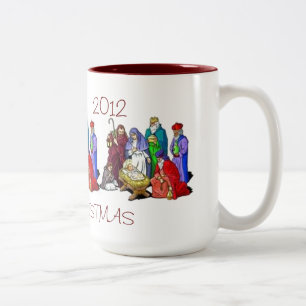 CANECA DE CAFÉ EM DOIS TONS CRISTO DE FELIZ PERSONALIZADO DO MUG NATIVITY SCEN