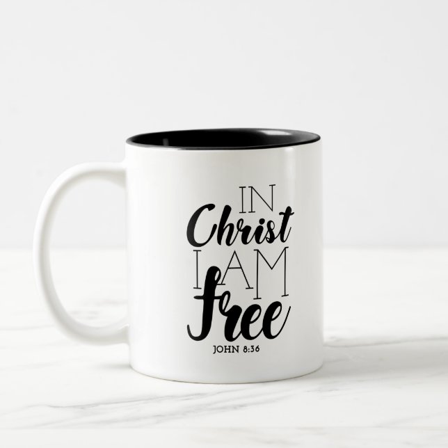 Caneca De Café Em Dois Tons Cristo Eu sou a escritura livre promete liberdade (Esquerda)