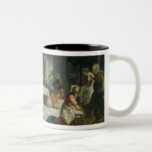 Caneca De Café Em Dois Tons Cristo que lava os pés dos discípulo, c.1547