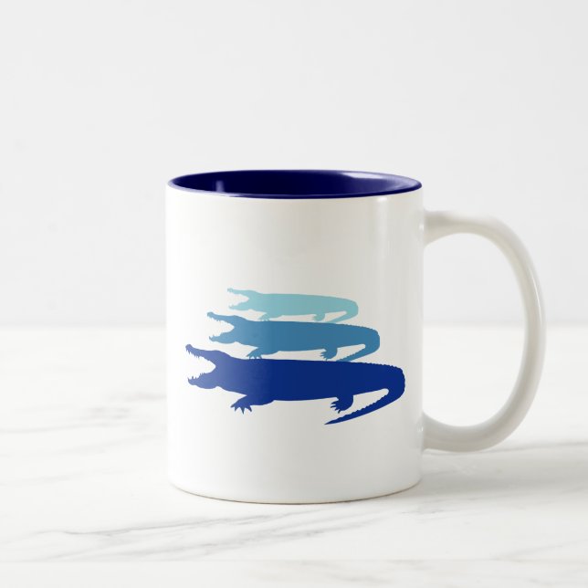 Caneca De Café Em Dois Tons Crocodilo Vinculado para Cima (Azul) (Direita)
