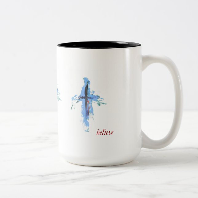 Caneca De Café Em Dois Tons Cruz abstrata em caneca de 15 oz (Direita)
