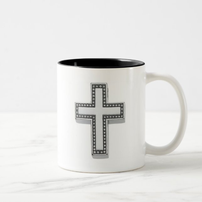 Caneca De Café Em Dois Tons Cruz Cristã de Prata/Páscoa (Direita)