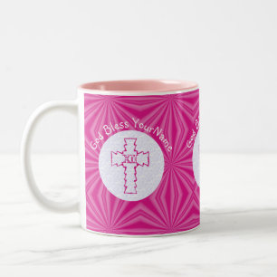 Caneca De Café Em Dois Tons Cruz Cristã Feminina Rosa Personalizada
