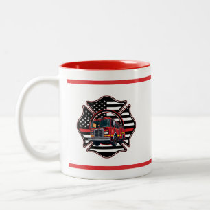 Caneca De Café Em Dois Tons Cruz de Malta de Bombeiro,Linha Vermelha Fina,Cami