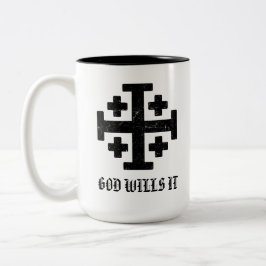 Caneca De Café Em Dois Tons Cruz Deus Vult dos Cavaleiros Templários de Jerusa