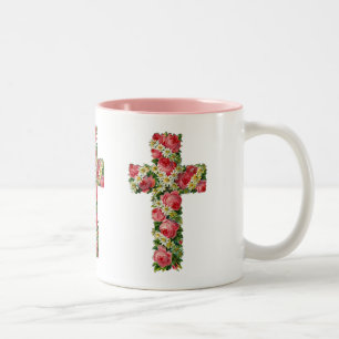 Caneca De Café Em Dois Tons Cruz Floral Vintage