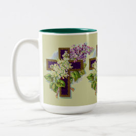 Caneca De Café Em Dois Tons Cruz roxa com flores