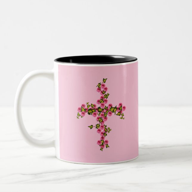 Caneca De Café Em Dois Tons Cruzes de rosas e hera (Esquerda)