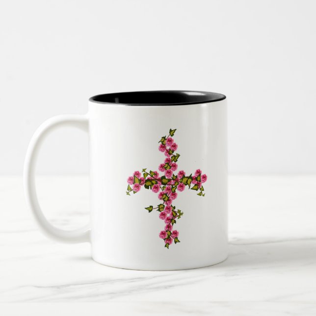 Caneca De Café Em Dois Tons Cruzes rosas e hera (Esquerda)