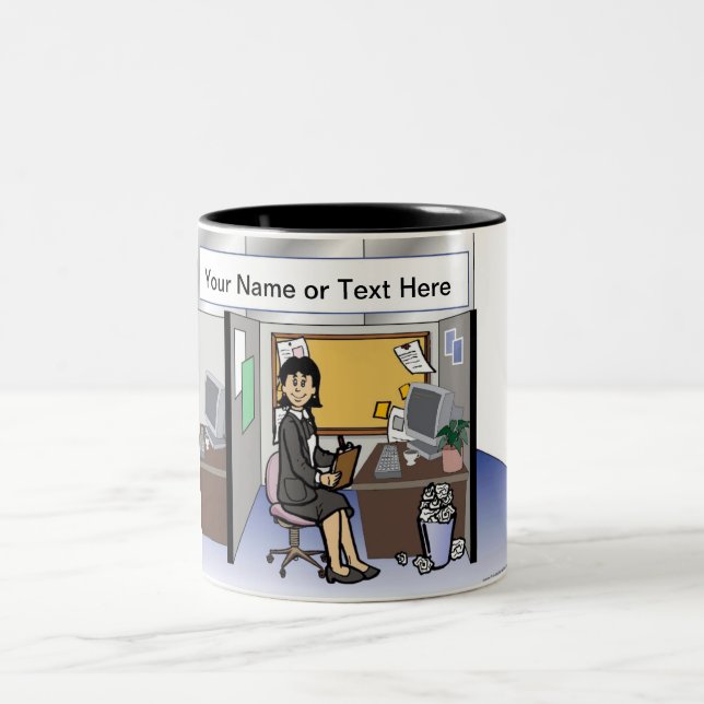 Caneca De Café Em Dois Tons Cubicle Office Worker - Cartoon feminino (Centro)