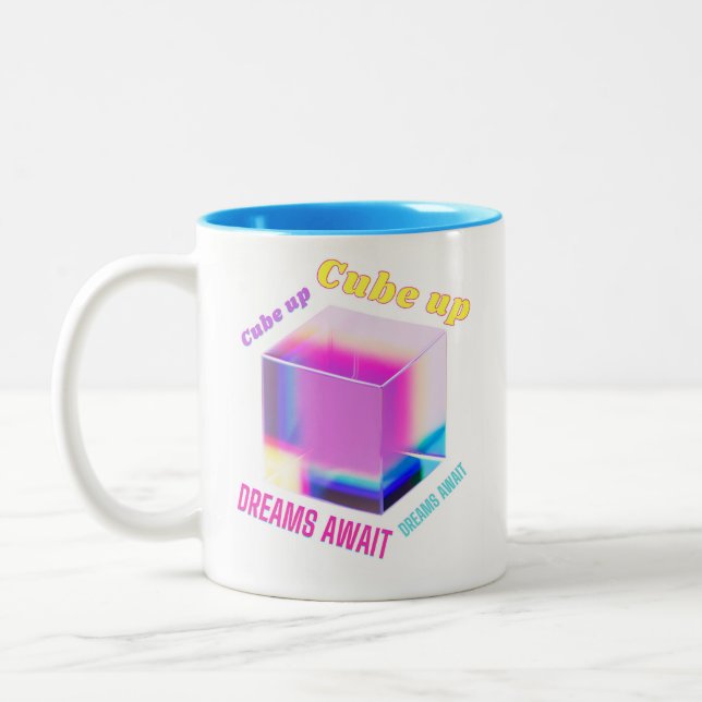Caneca De Café Em Dois Tons Cubo Holográfico 3D (Esquerda)