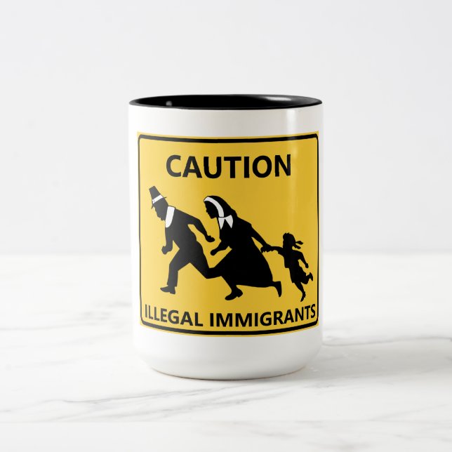 Caneca De Café Em Dois Tons Cuidado: Imigrantes Ilegais (Centro)