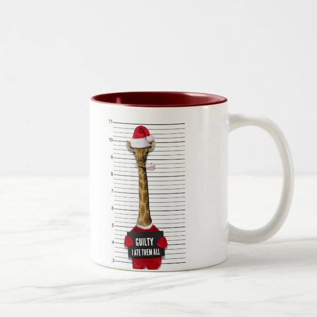 Caneca De Café Em Dois Tons Culpada Mugshot Giraffe Feliz Natal (Direita)