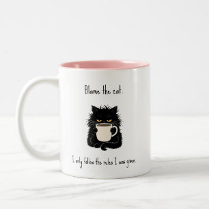 Caneca De Café Em Dois Tons Culpe o Gato Amante de Gato Preto Engraçado