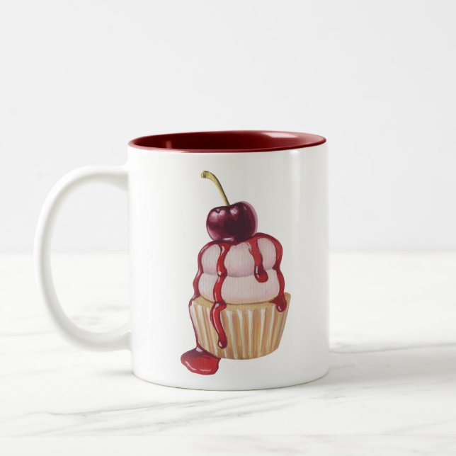 Caneca De Café Em Dois Tons Cupcake de Cherry (Esquerda)