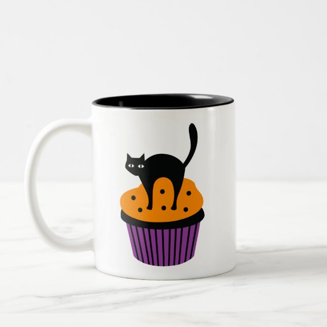 Caneca De Café Em Dois Tons Cupcake de gato Halloween (Esquerda)