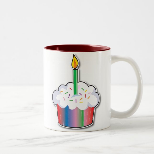 Caneca De Café Em Dois Tons Cupcake do aniversário (Direita)