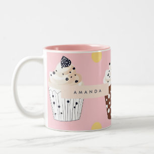 Caneca De Café Em Dois Tons Cupcake doçoso personalizado monograma
