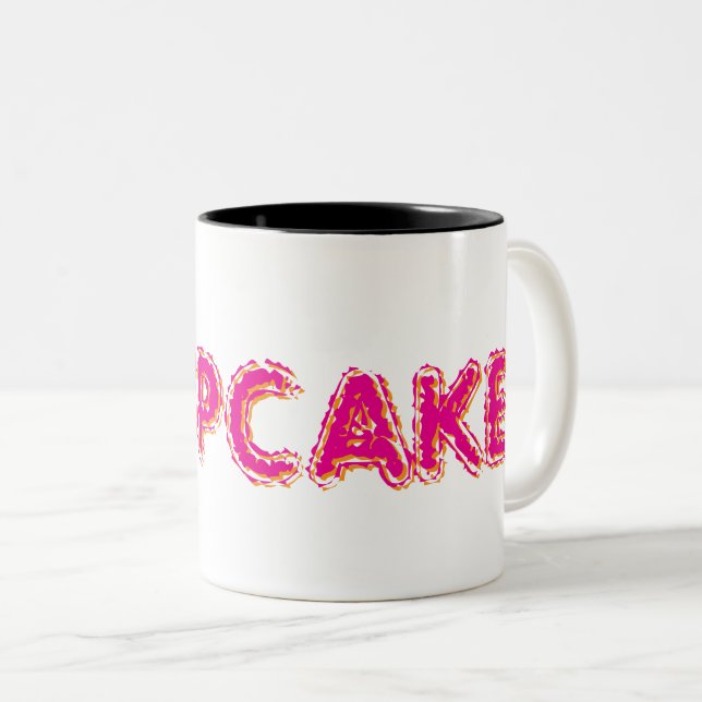 Caneca De Café Em Dois Tons Cupcake Personalizado Texto Rosa (Frente Esquerda)