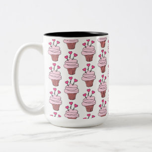 Caneca De Café Em Dois Tons Cupcakes Bonitos Rosa E Branco