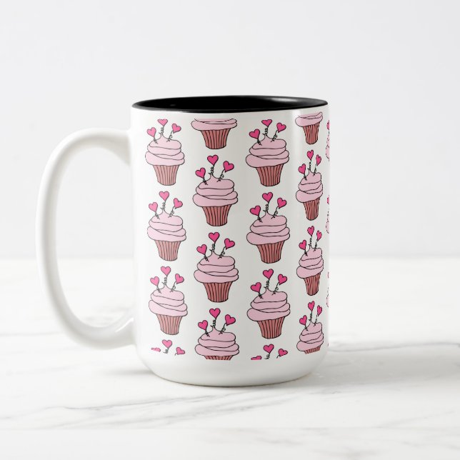 Caneca De Café Em Dois Tons Cupcakes Bonitos Rosa E Branco (Esquerda)