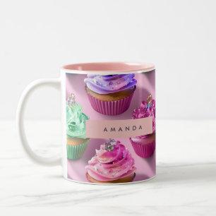 Caneca De Café Em Dois Tons Cupcakes Personalizados com Glitter Arco-Íris em R